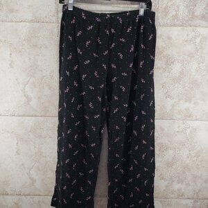 Black Elastic Waist Flannel PJs Pajama Pants Simply Basic Sleepwear Size M 8/ 10